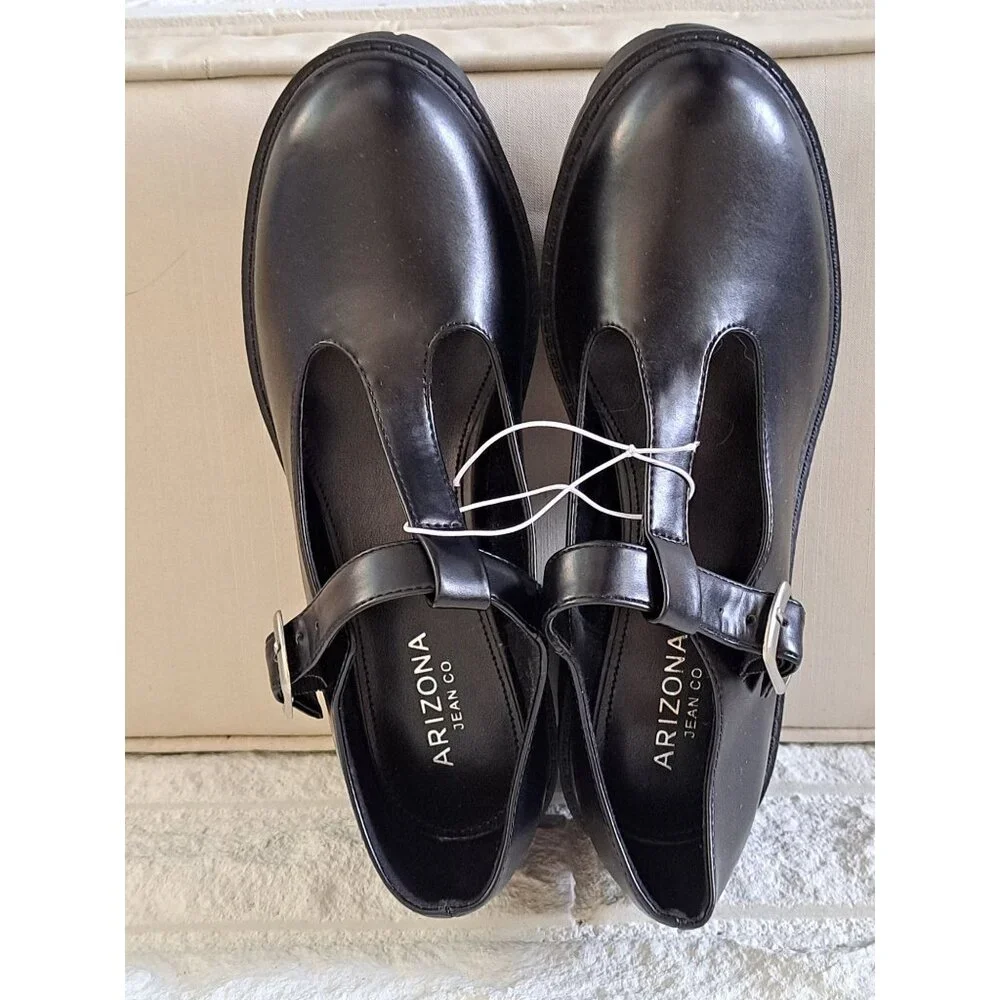 NEW Y2K Black Chunky Mary Jane Platform Shoes Goth Buckle Lug Sole Women's 8 - Picture 6 of 7